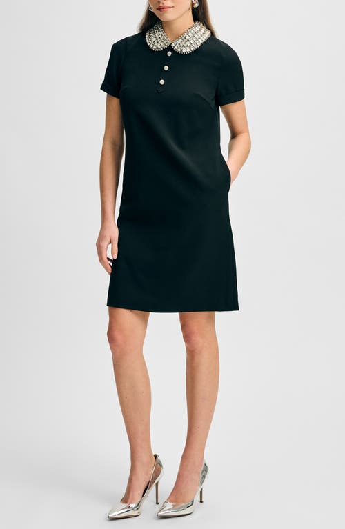 Isaac Mizrahi New York Cady Jewel Collar Shift Dress In Black