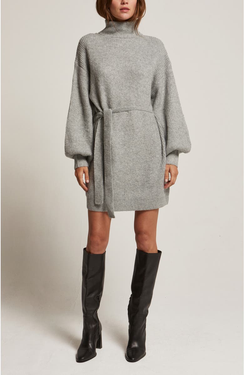 CRESCENT Turtleneck Belted Mini Sweater Dress, Main, color, 