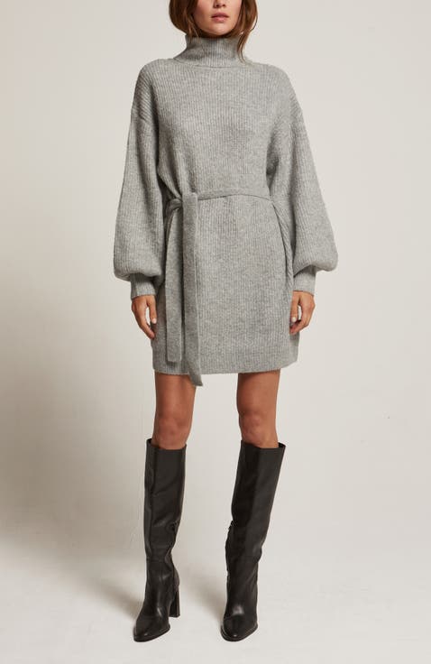 Turtleneck Belted Mini Sweater Dress
