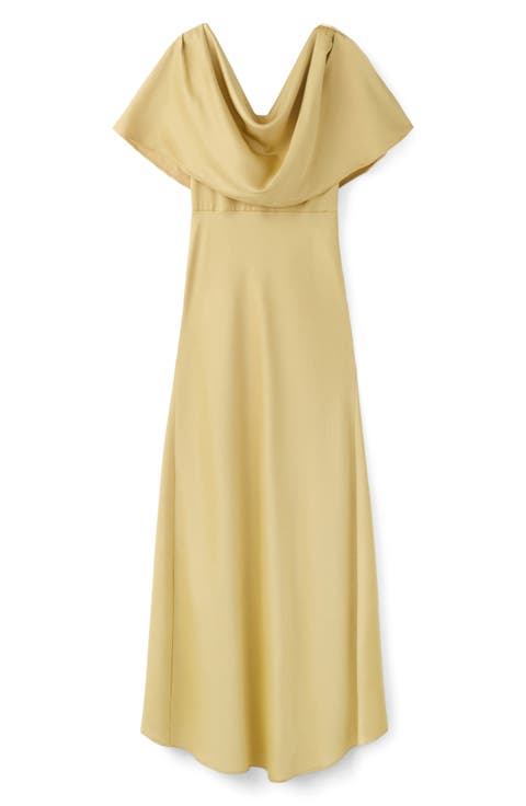 Drape Neck Satin Maxi Dress