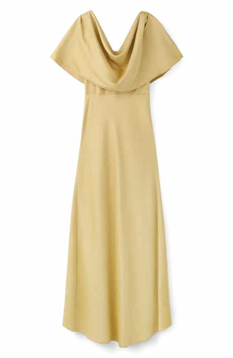 Drape Neck Satin Maxi Dress