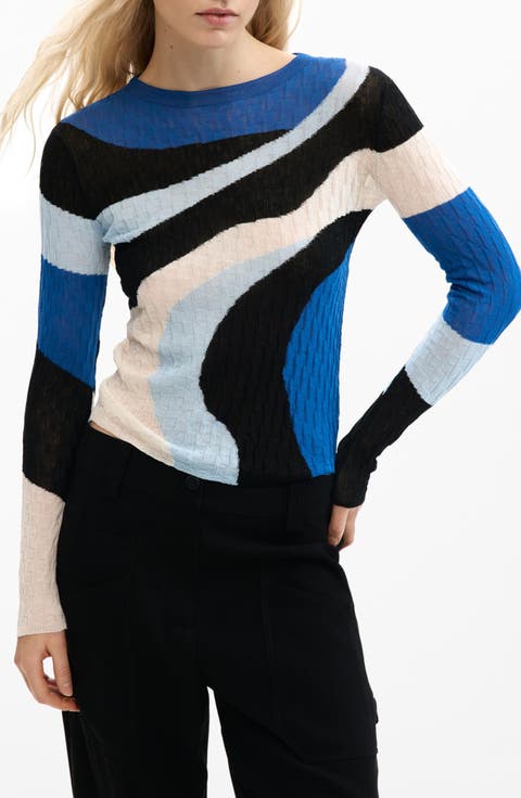 Print Cotton Blend Sweater