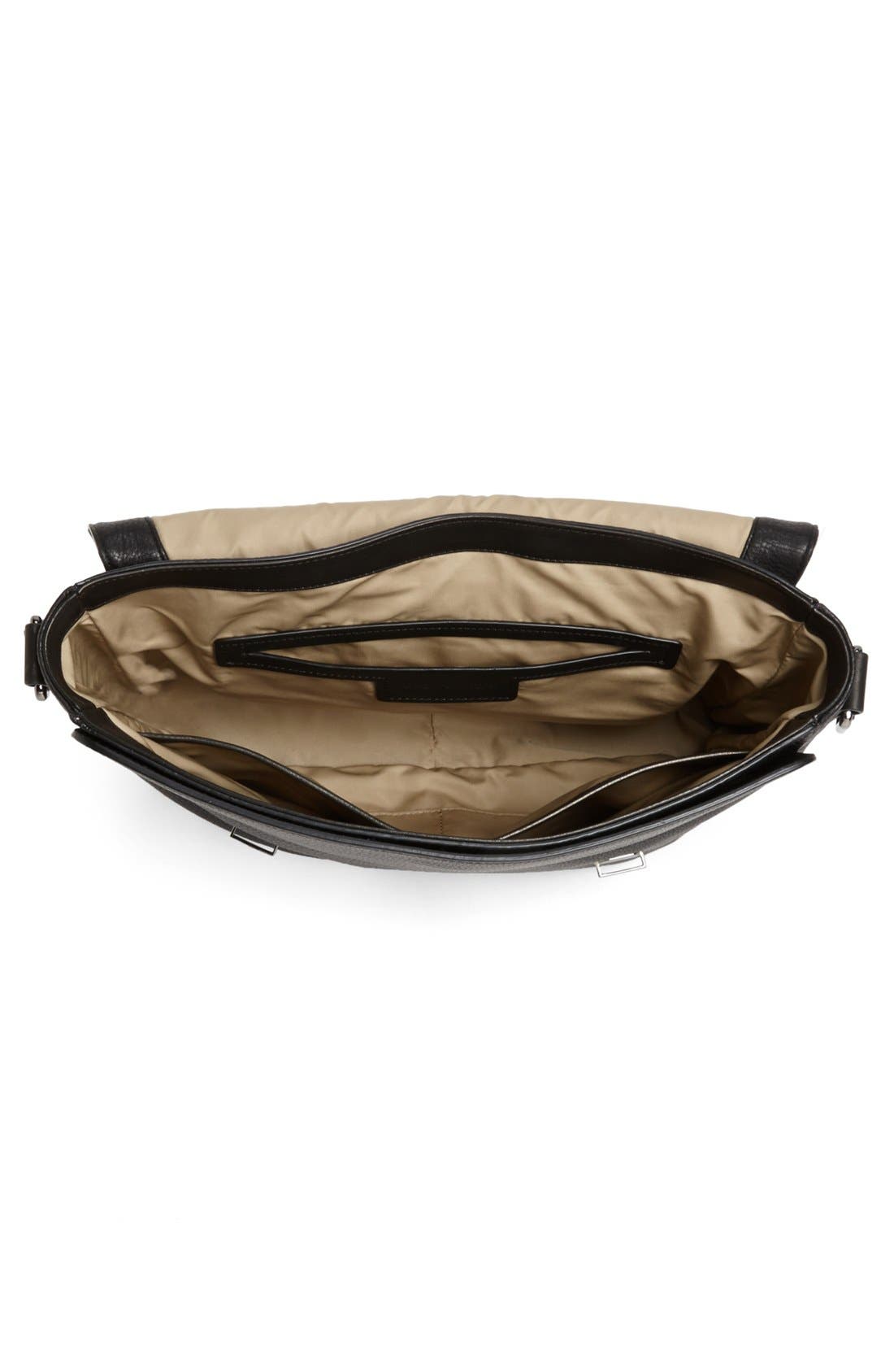 Leather Messenger Bag, Alternate, color, BLACK