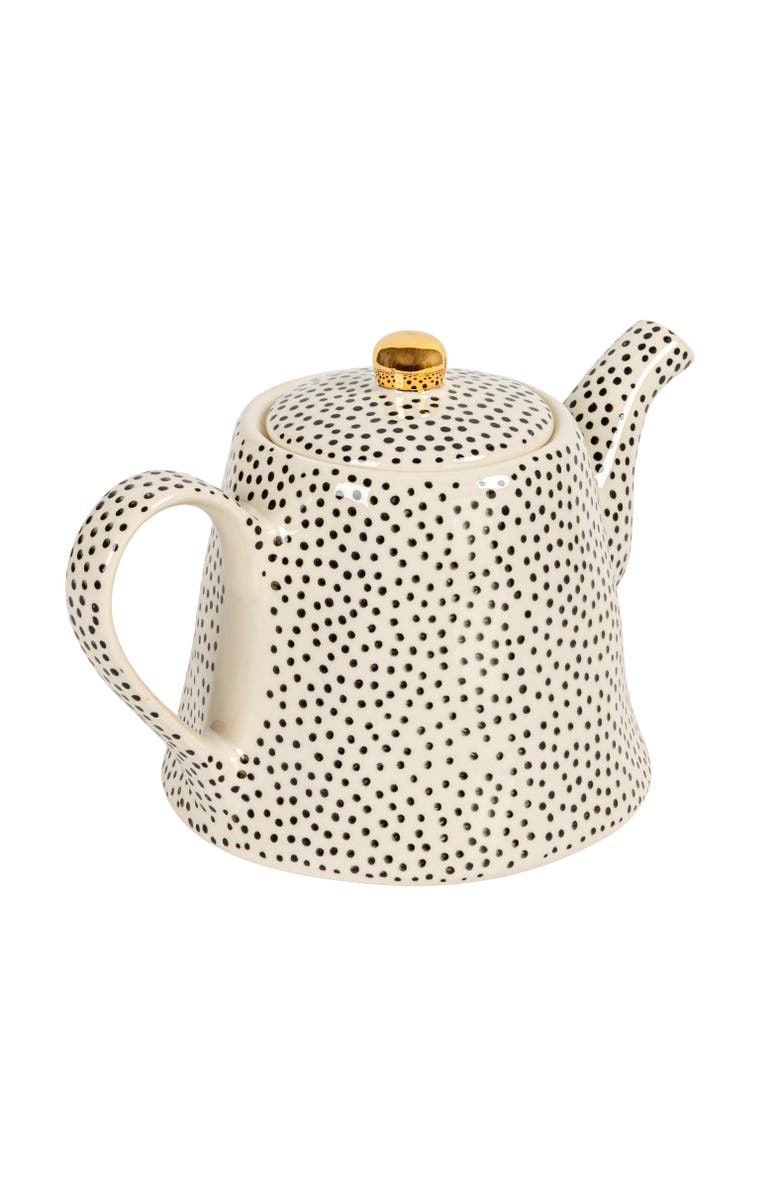 Storied Home White Stoneware Teapot with Black Speckles & Gold Electroplating, Main, color, 