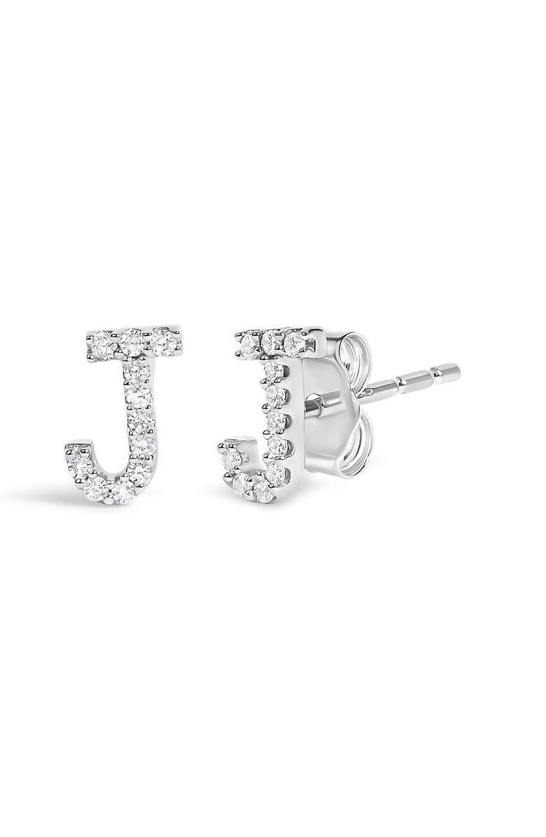 Haus of Brilliance 10K Gold 1/10 Cttw Diamond Initial "A" to "Z" Stud Earring, Alternate, color, White Gold | J