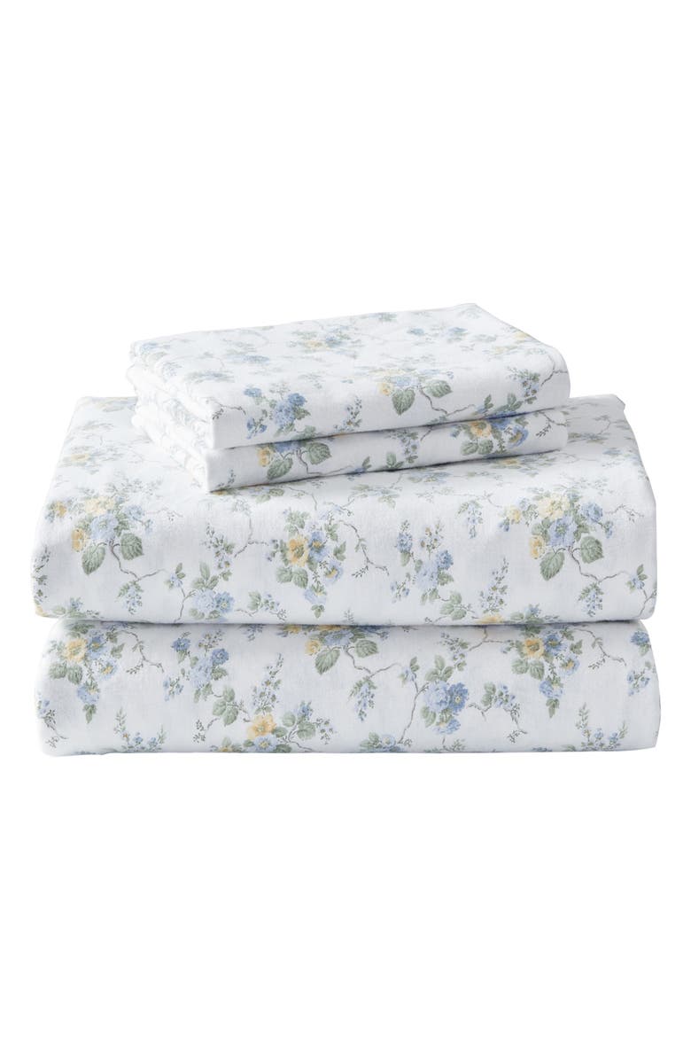 Laura Ashley Le Fleur Cotton Flannel Sheet Set, Main, color, Light Pastel Blue
