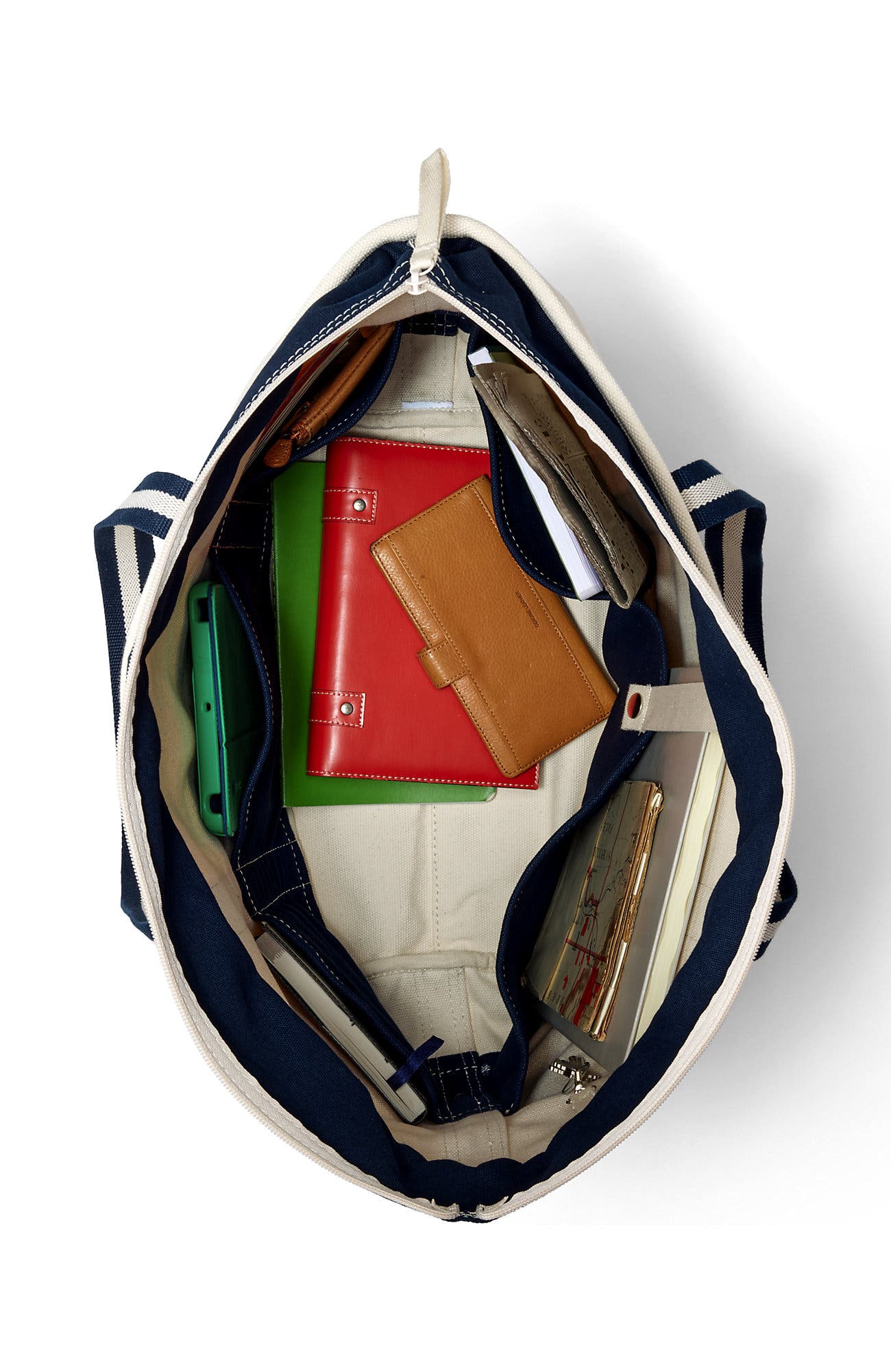 Zip Top Canvas Tote Bag, Alternate, color, Natural/Navy Stripe