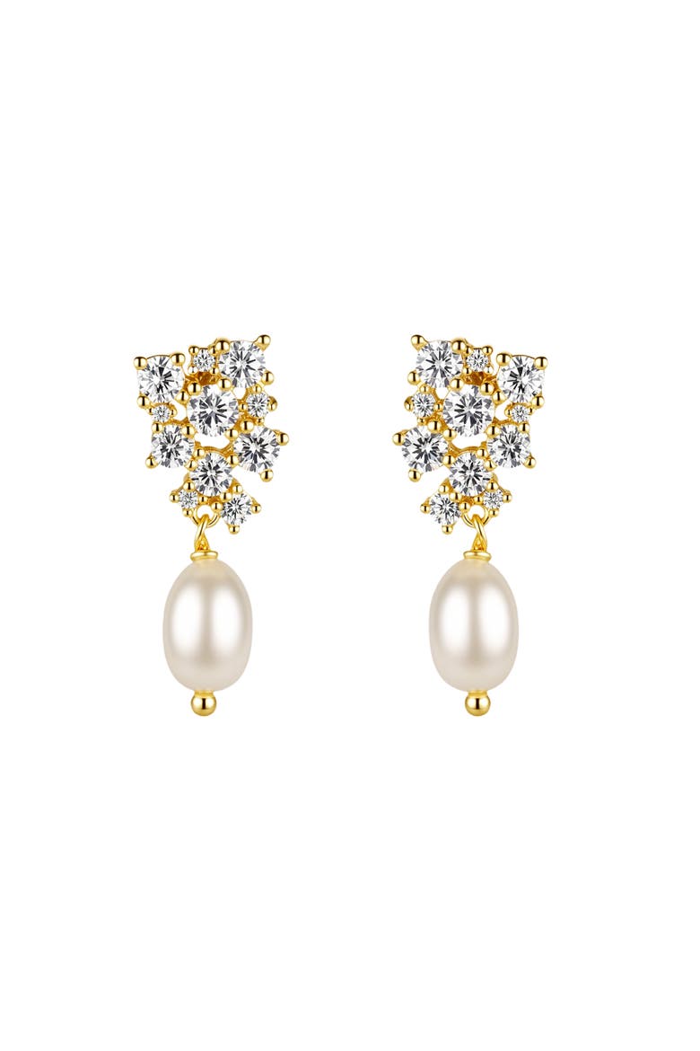 First Dance Pearl Drop Earrings, Main, color, Metallic Gold