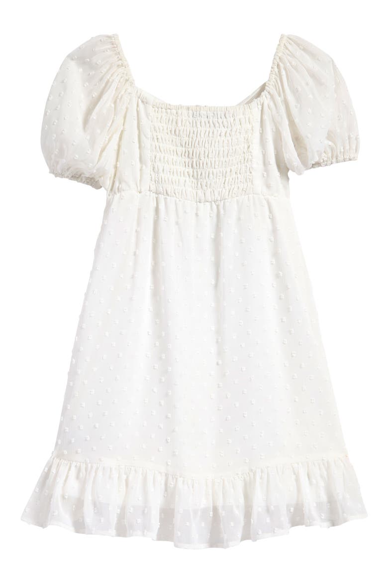 Kids' Twist Front Clip Dot Party Dress, Alternate, color, WHITE