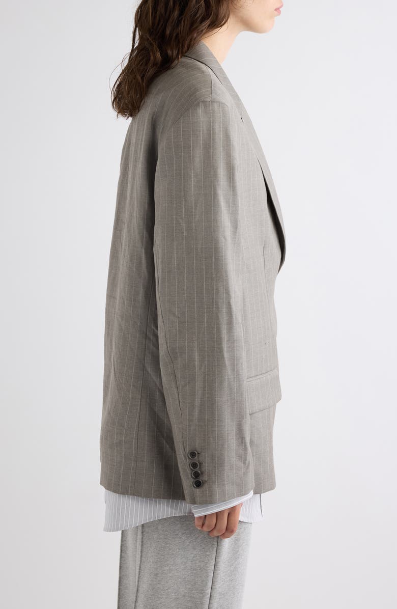 Acne Studios Julago Oversize Layered Pinstripe Wool Jacket, Alternate, color, Warm Grey