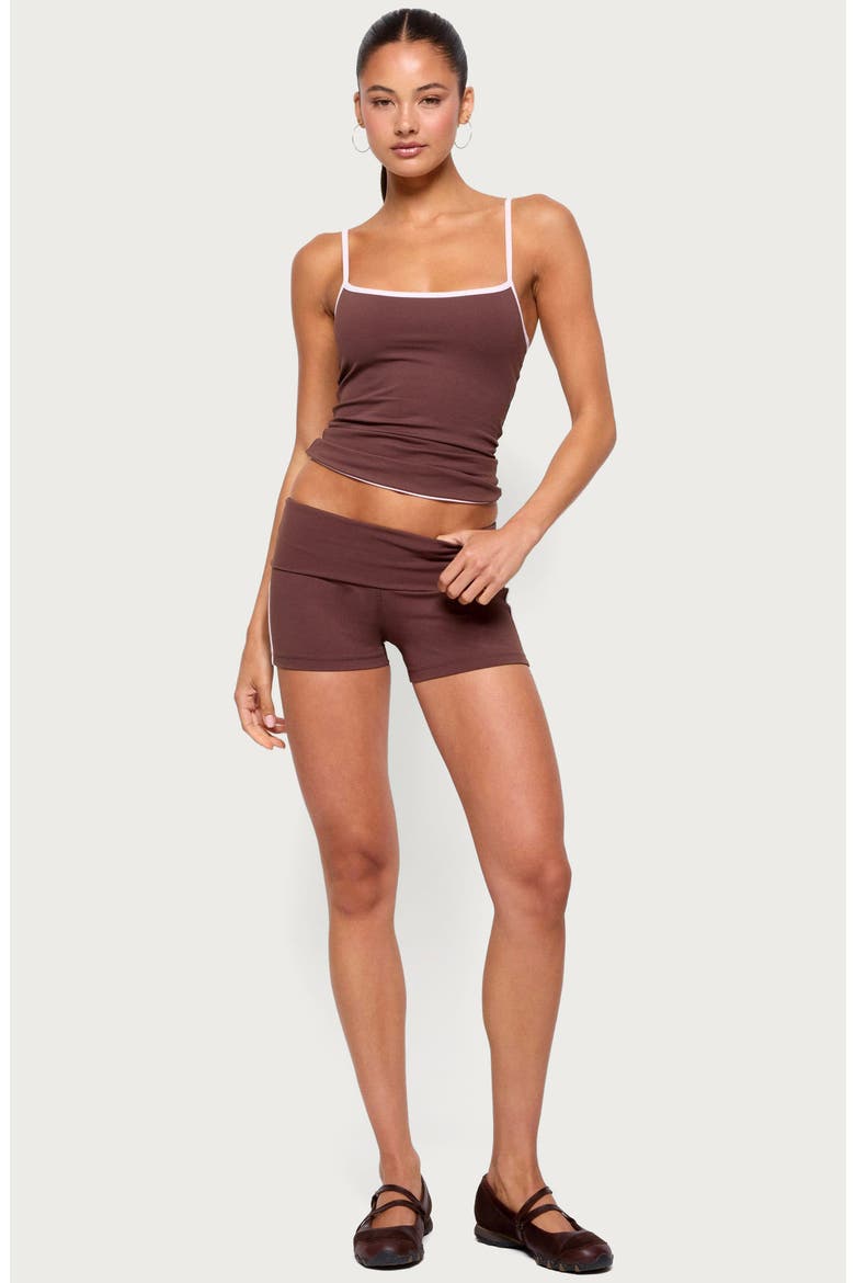 Ambar Contrast Stripe Foldover Shorts, Alternate, color, BROWN