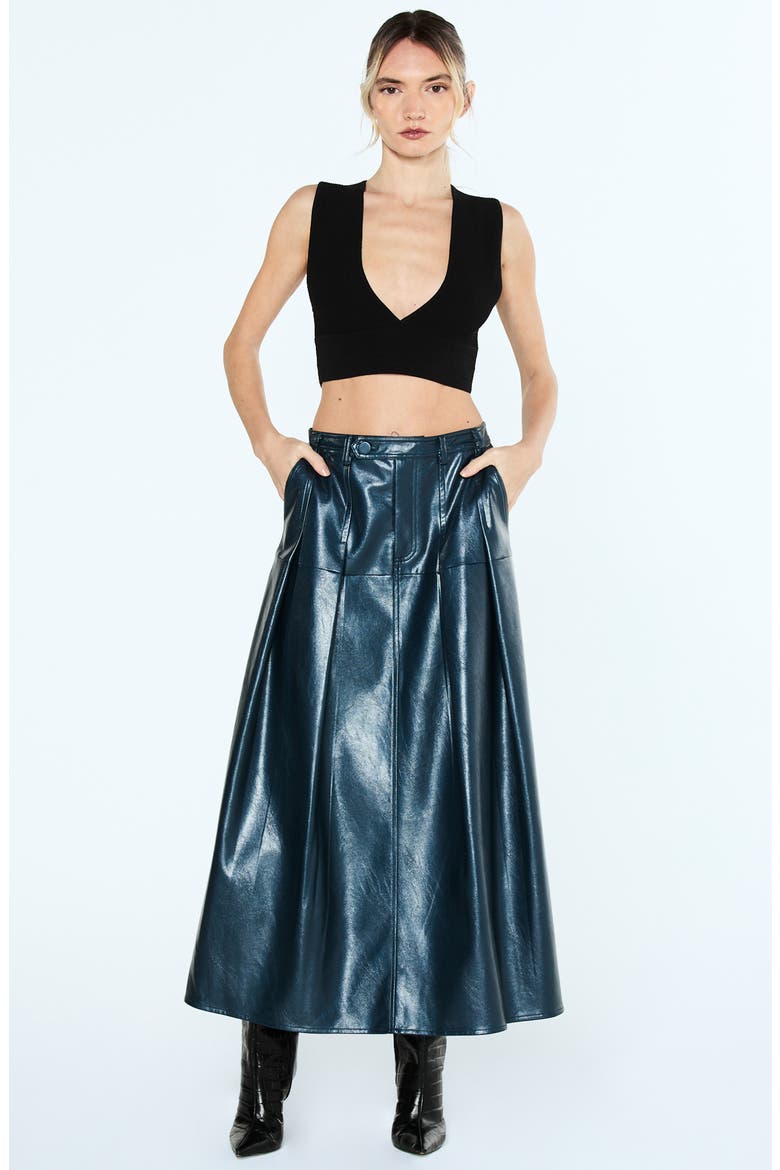 Felicia Faux Leather Midi Skirt, Alternate, color, BLUE