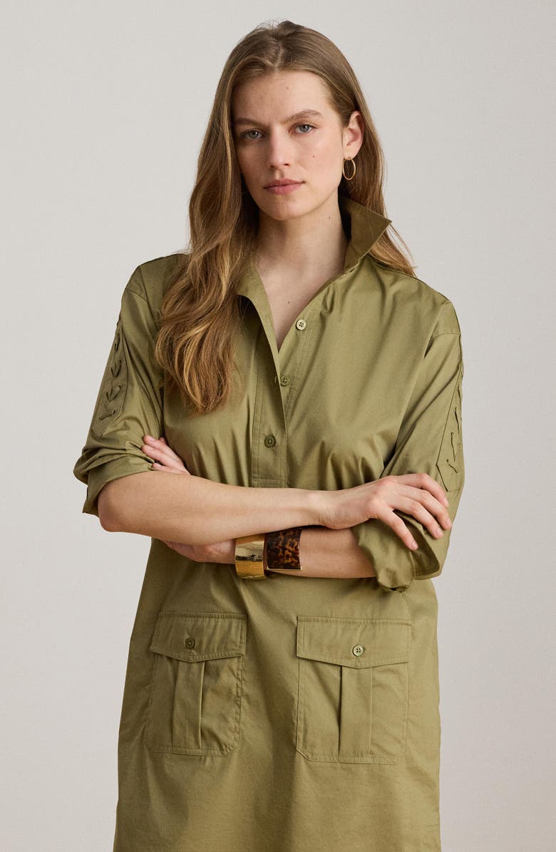 Lauren Ralph Lauren Lace-Up Trim Long Sleeve Shirtdress, Alternate, color, Light Agave Green