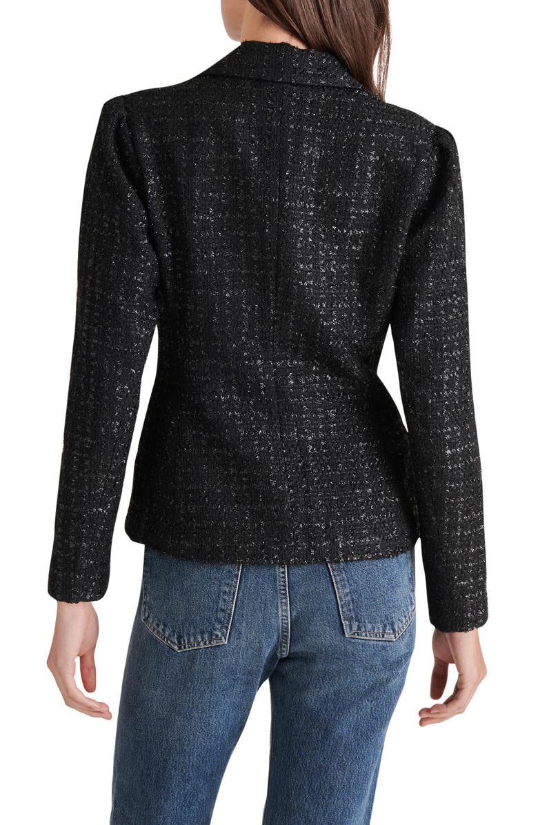 Steve Madden Cinched Tweed Blazer, Alternate, color, Black