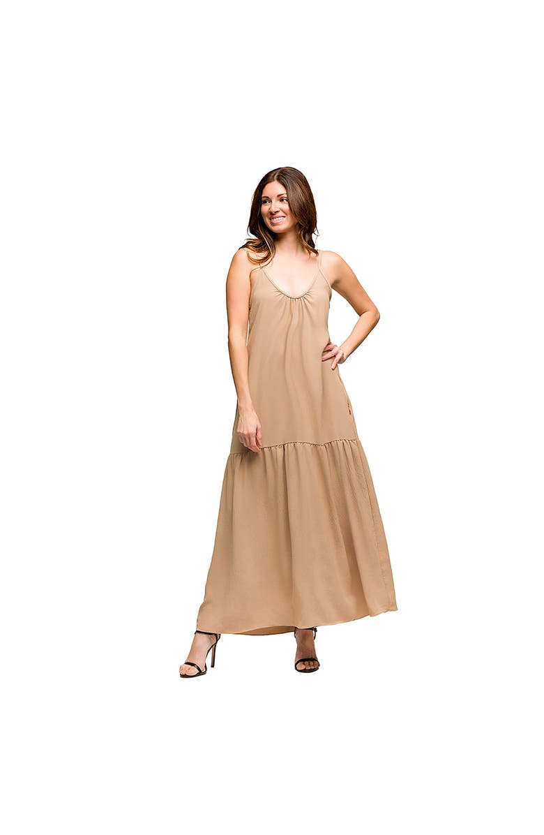 24seven Comfort Apparel Maternity Lightweight Spaghetti Strap Pocket Maxi Dress, Main, color, Nude