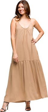 24seven Comfort Apparel Maternity Lightweight Spaghetti Strap Pocket Maxi Dress