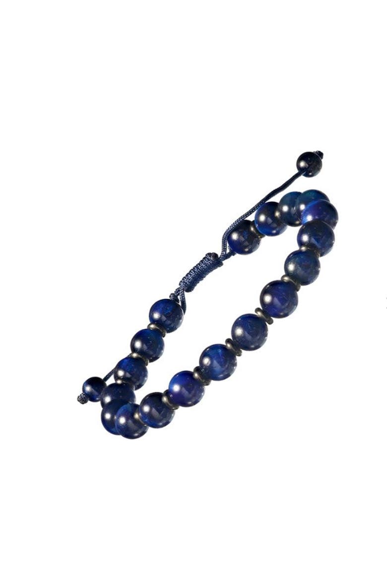 Gemstone Beads with Alternating Accent Spacers Pull Cord Bracelet, Main, color, Blue