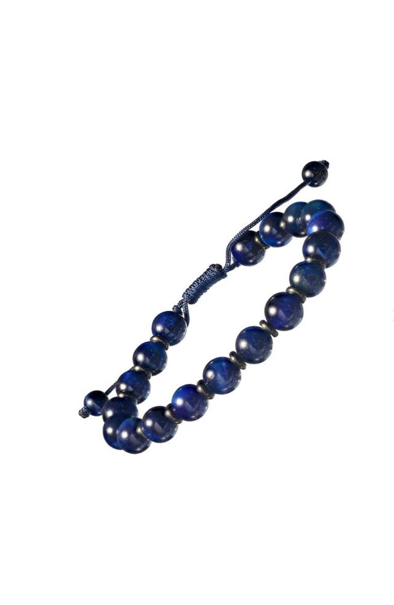Link Up Gemstone Beads with Alternating Accent Spacers Pull Cord Bracelet, Main, color, Blue