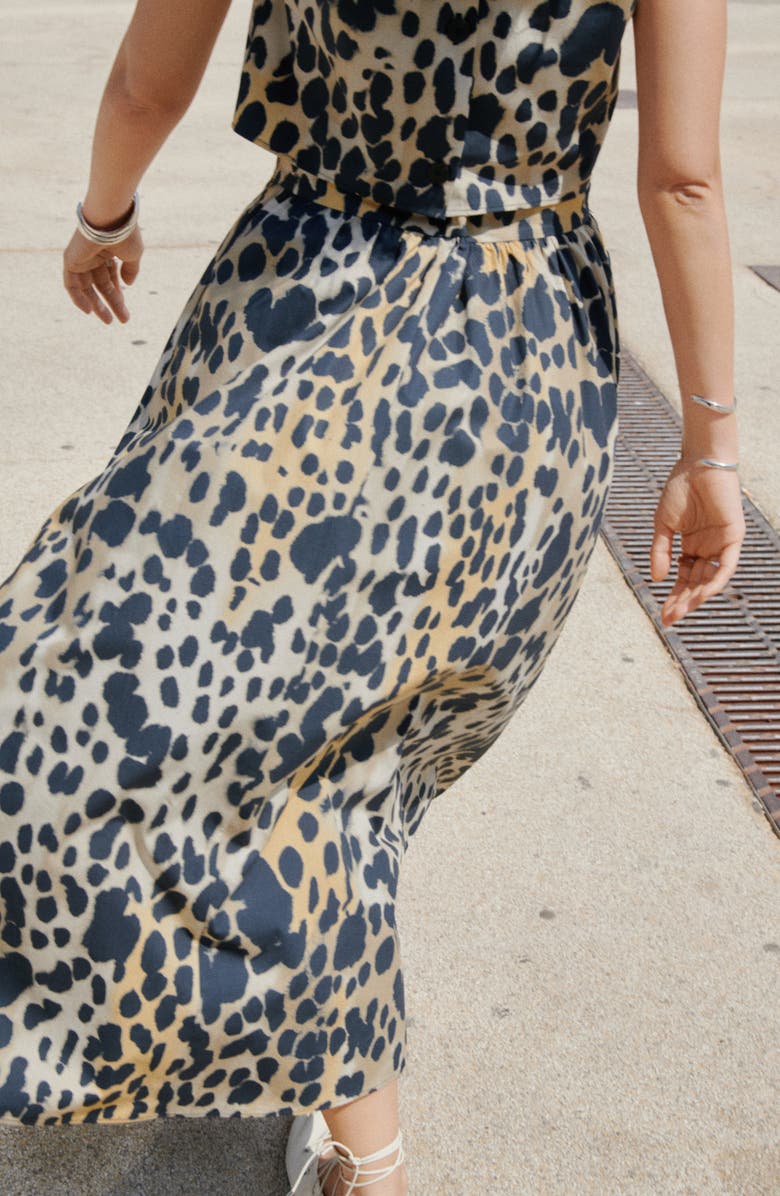 MANGO Animal Print Cotton A-Line Midi Skirt, Alternate, color, Black