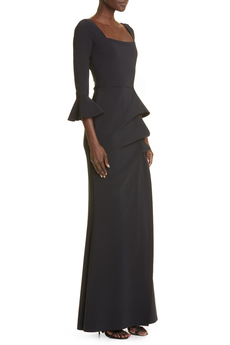 Astra Bell Sleeve Cocktail Gown, Alternate, color, BLACK
