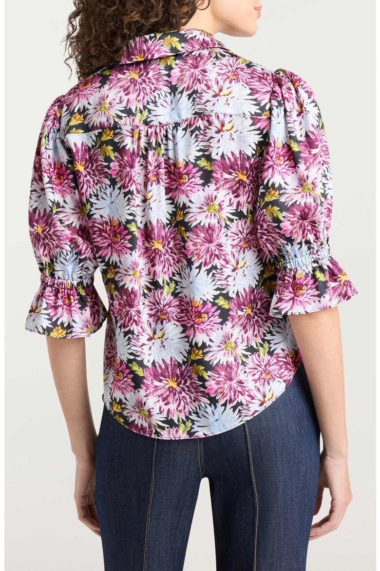 Fiona Dahlia Print Button-Up Shirt, Alternate, color, LAVENDER CRYSTAL MULTI