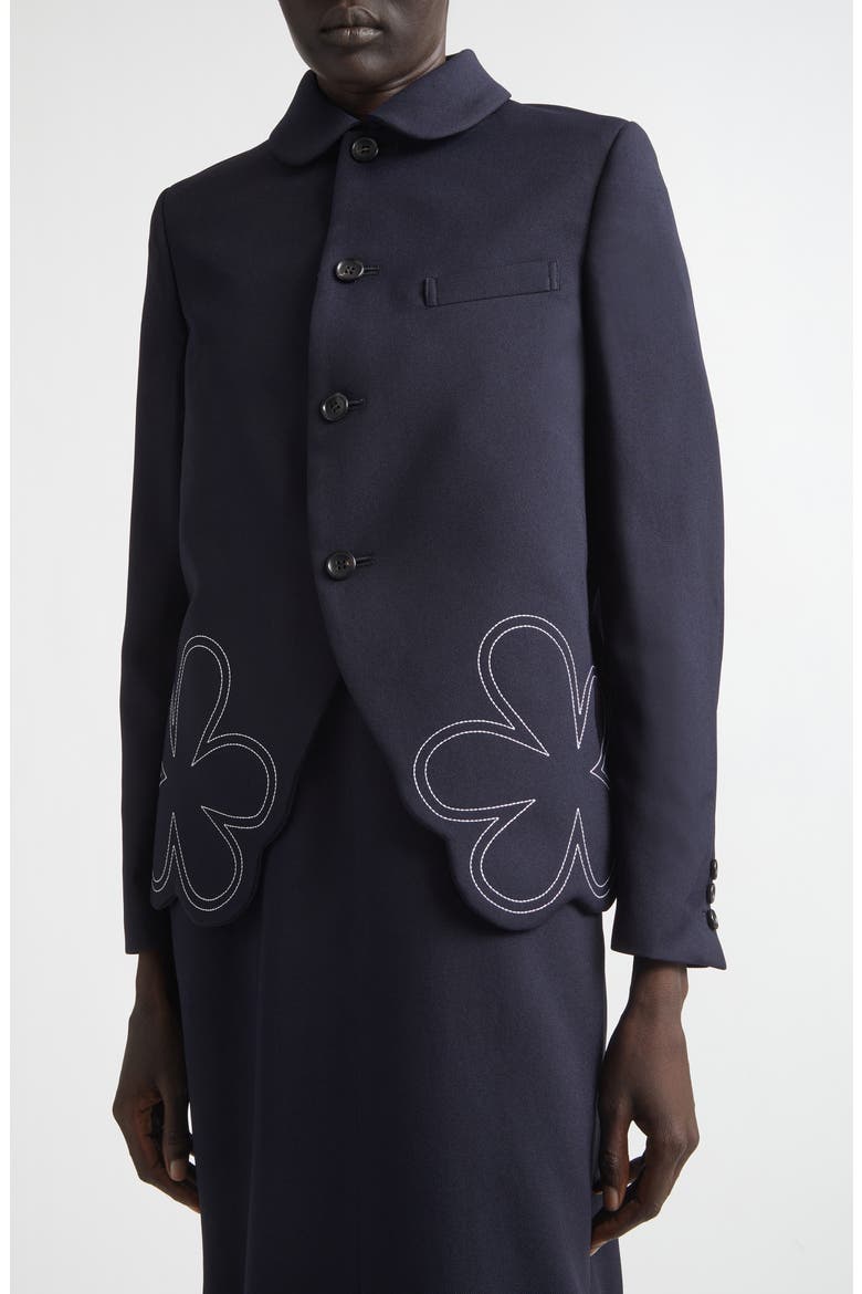 COMME des GARÇONS GIRL ネイビーPコート XS Comme des Garçons Girl Floral Embroidered Gabardine Cutaway Jacket