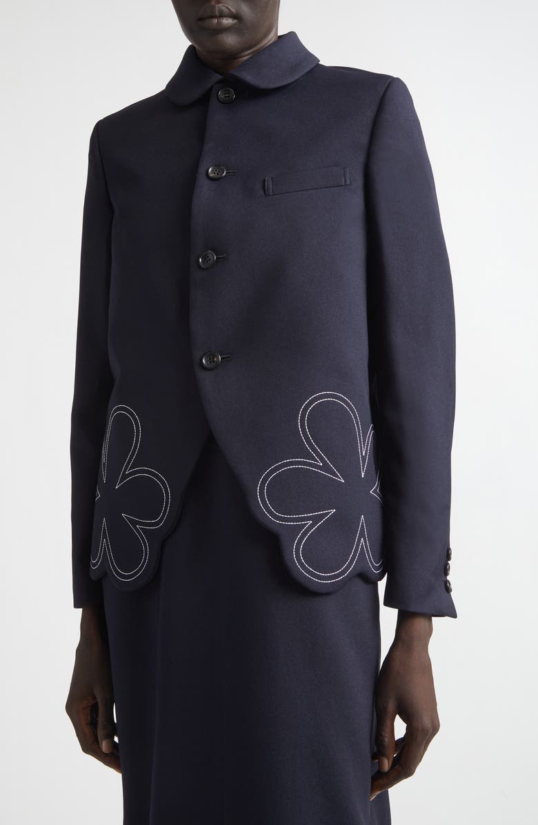 Comme des Garçons Girl Floral Embroidered Gabardine Cutaway Jacket, Alternate, color, Navy