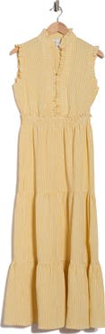 London Times Stripe Ruffle Sleeveless Tiered Maxi Dress