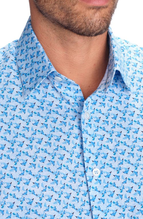 Studio Garnet Los Angeles Dolphin Print Short Sleeve Cotton Button-up Shirt In Blue