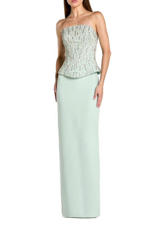 Mac Duggal Crepe Embellished Corset Strapless Column Gown in Mint at Nordstrom, Size 8