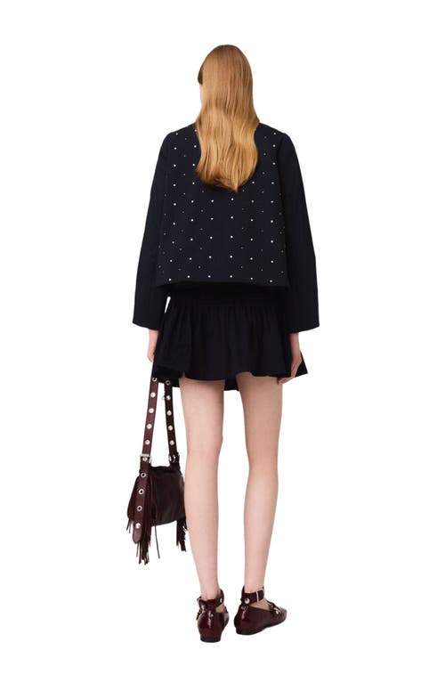 Maje Short Velvet Collar Studded Jacket In Black