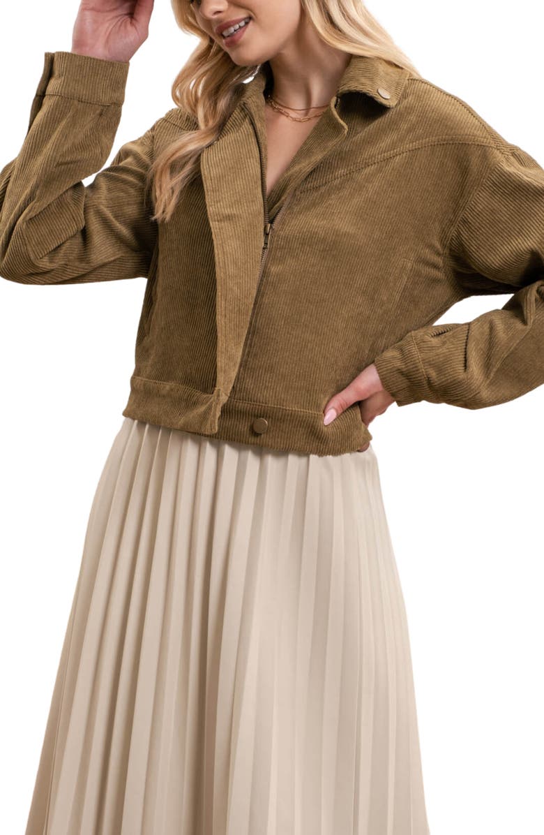 Blu Pepper Corduroy Crop Moto Jacket, Main, color, Olive