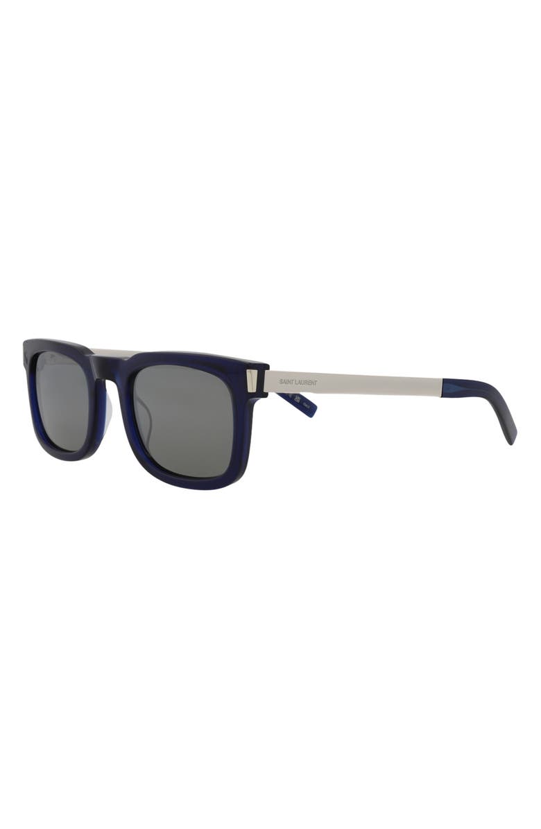 Saint Laurent 51mm Square Sunglasses, Alternate, color, Blue Silver