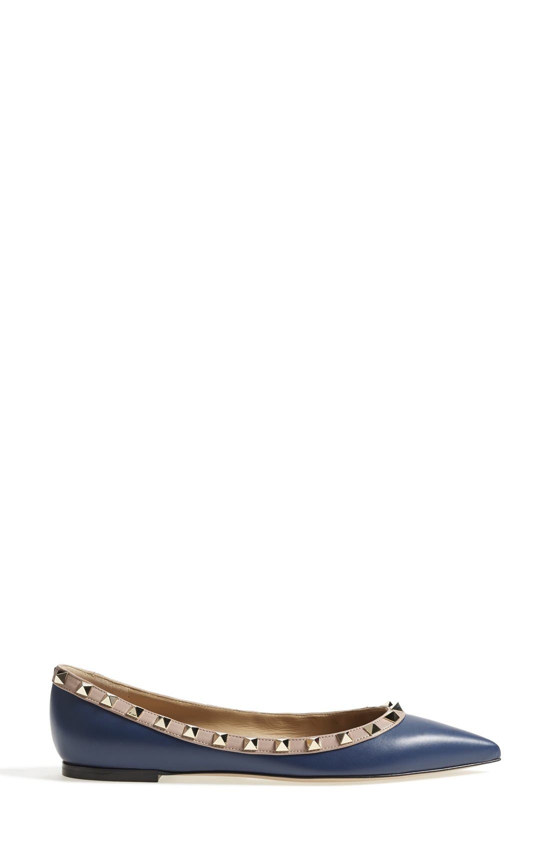'Rockstud' Flat, Alternate, color, DARK BLUE LEATHER