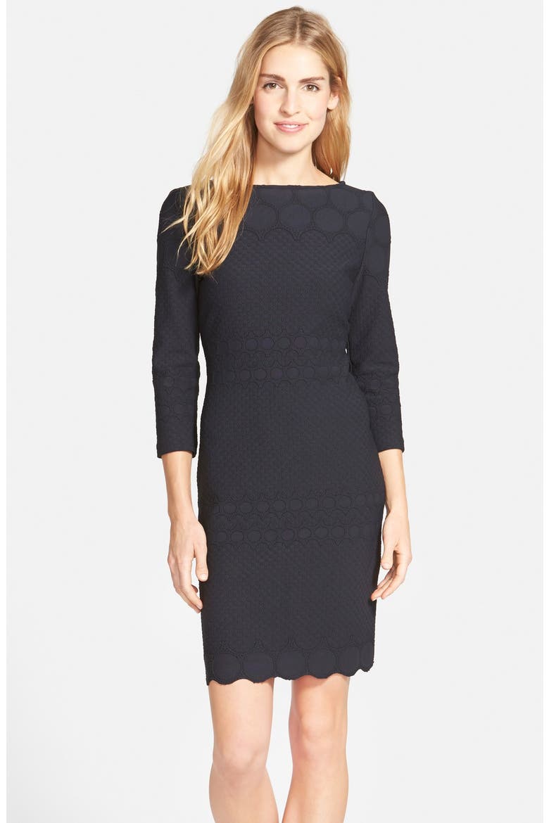 Eyelet Sheath Dress, Main, color, BLACK