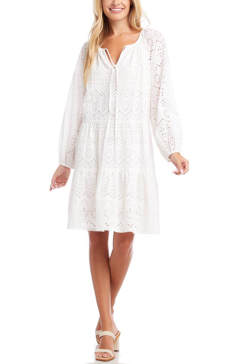 Tiered Long Sleeve Eyelet Dress, Main, color, OFF-WHITE