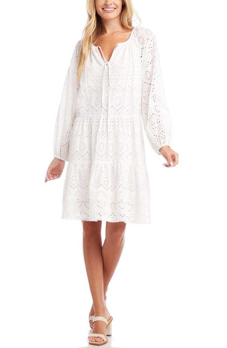 Karen Kane Tiered Long Sleeve Eyelet Dress, Main, color,