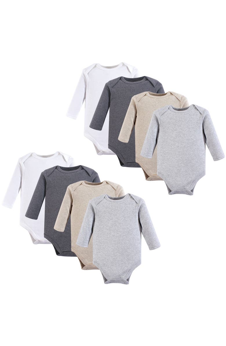 Hudson Baby Cotton Long-Sleeve Bodysuits 8-Pack, Main, color, Heather Gray