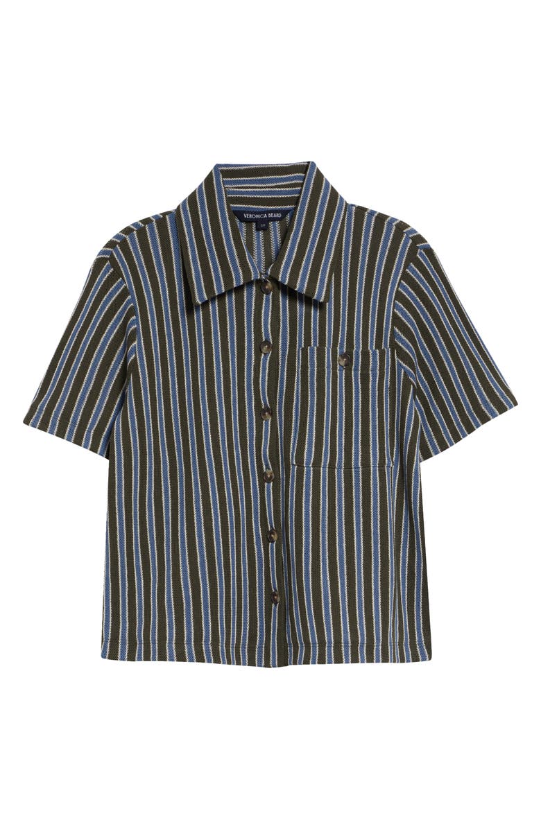Veronica Beard Kyan Stripe Cotton Blend Knit Button-Up Shirt, Alternate, color, Army Blue Multi