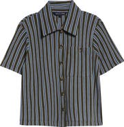 Veronica Beard Kyan Stripe Cotton Blend Knit Button-Up Shirt