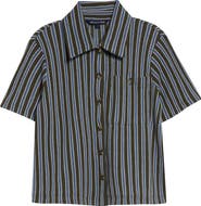 Veronica Beard Kyan Stripe Cotton Blend Knit Button-Up Shirt