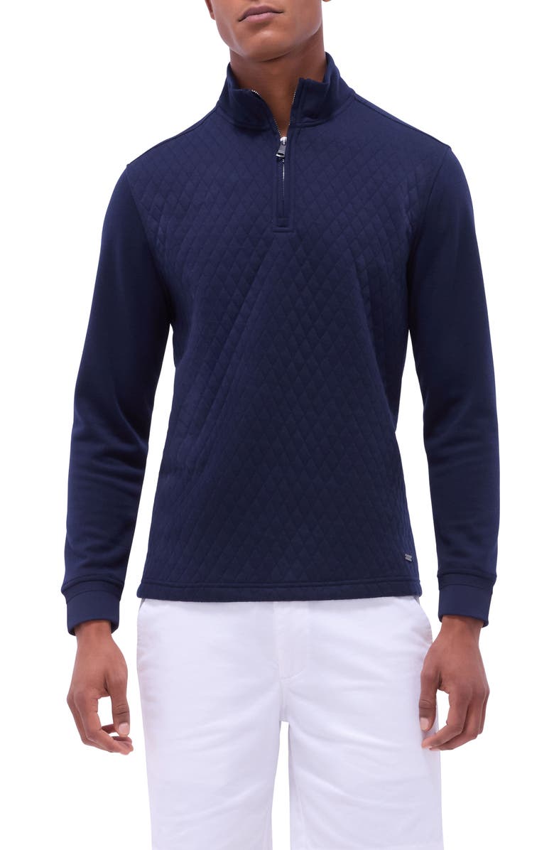 Bugatchi Quilted Quarter Zip Performance Pullover, Main, color, Navy