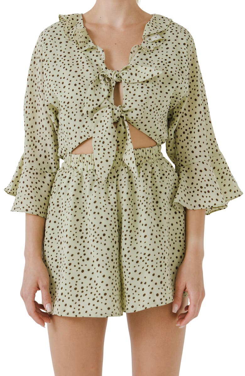 Free the Roses Abstract Dot Ruffle Sleeve Romper, Alternate, color, 