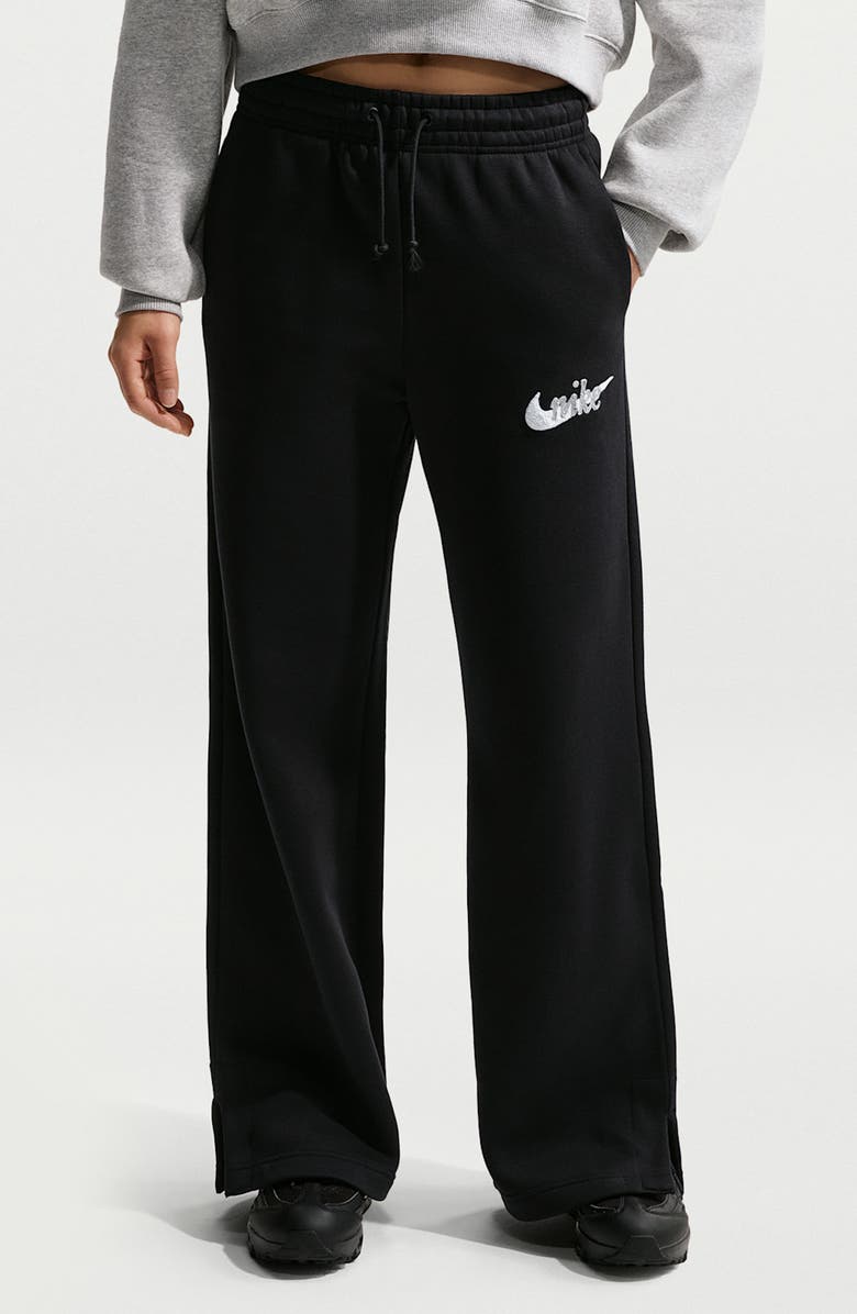 Nike Phoenix Fleece High Waist Wide Leg Pants, Main, color, Black/ Summit White
