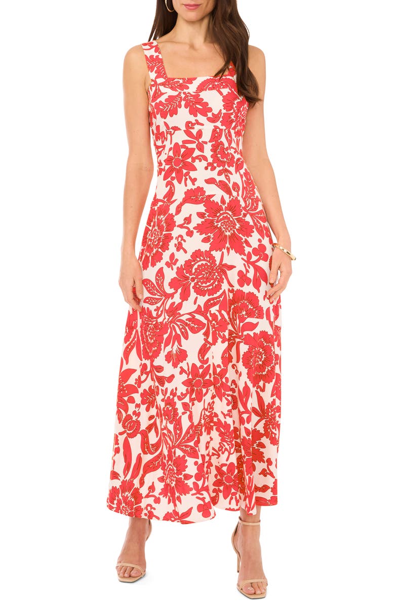 Vince Camuto Floral Tiered Maxi Dress, Main, color, Cayenne
