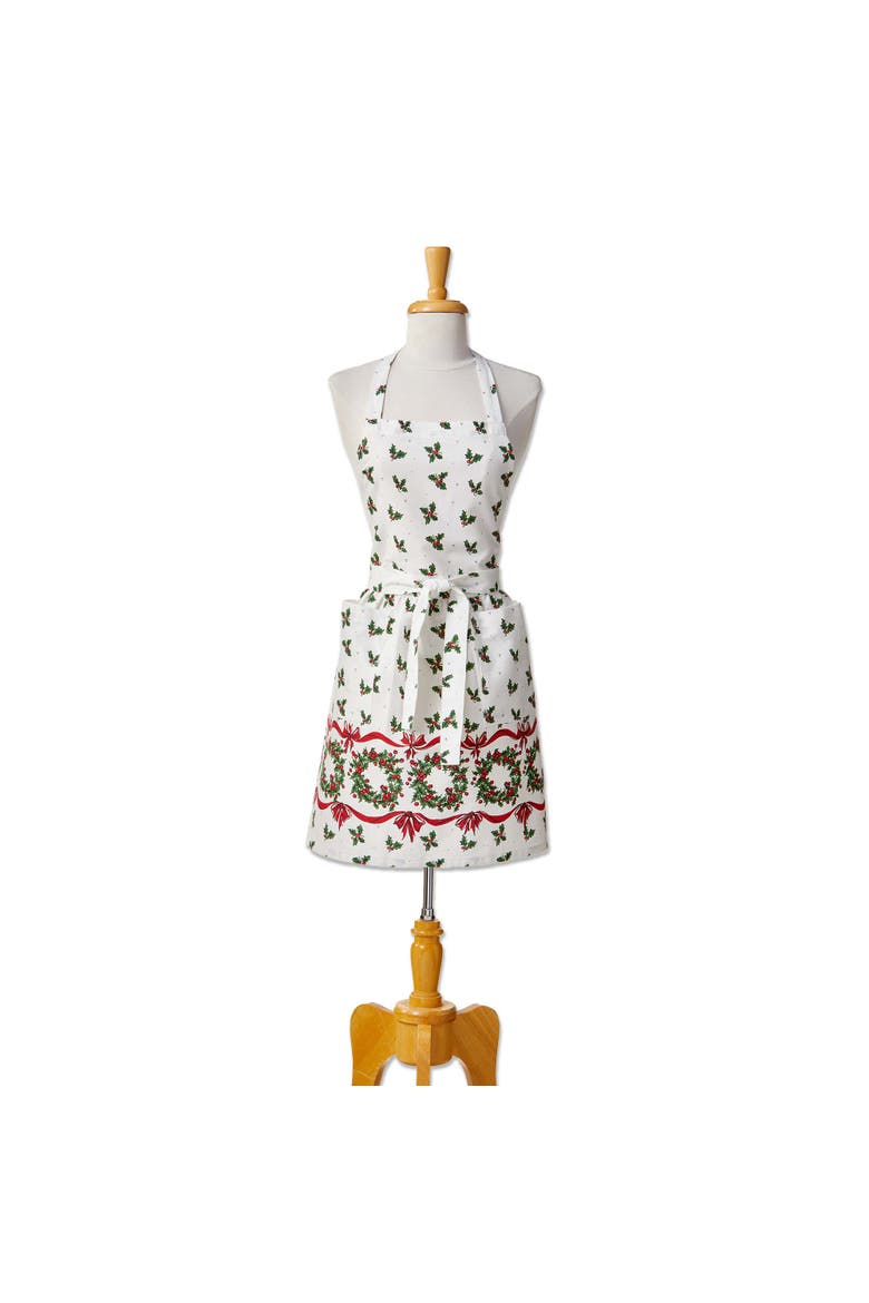 Vintage Holly Christmas Apron - White Multi Cotton Kitchen, Main, color, White