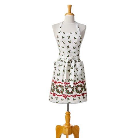 Vintage Holly Christmas Apron - White Multi Cotton Kitchen