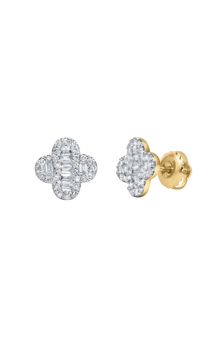 Ariana 0.4 Cts Baguette & Round-Cut Diamond Clover Stud Earrings in 14K Gold, Alternate, color, 14K Yellow Gold