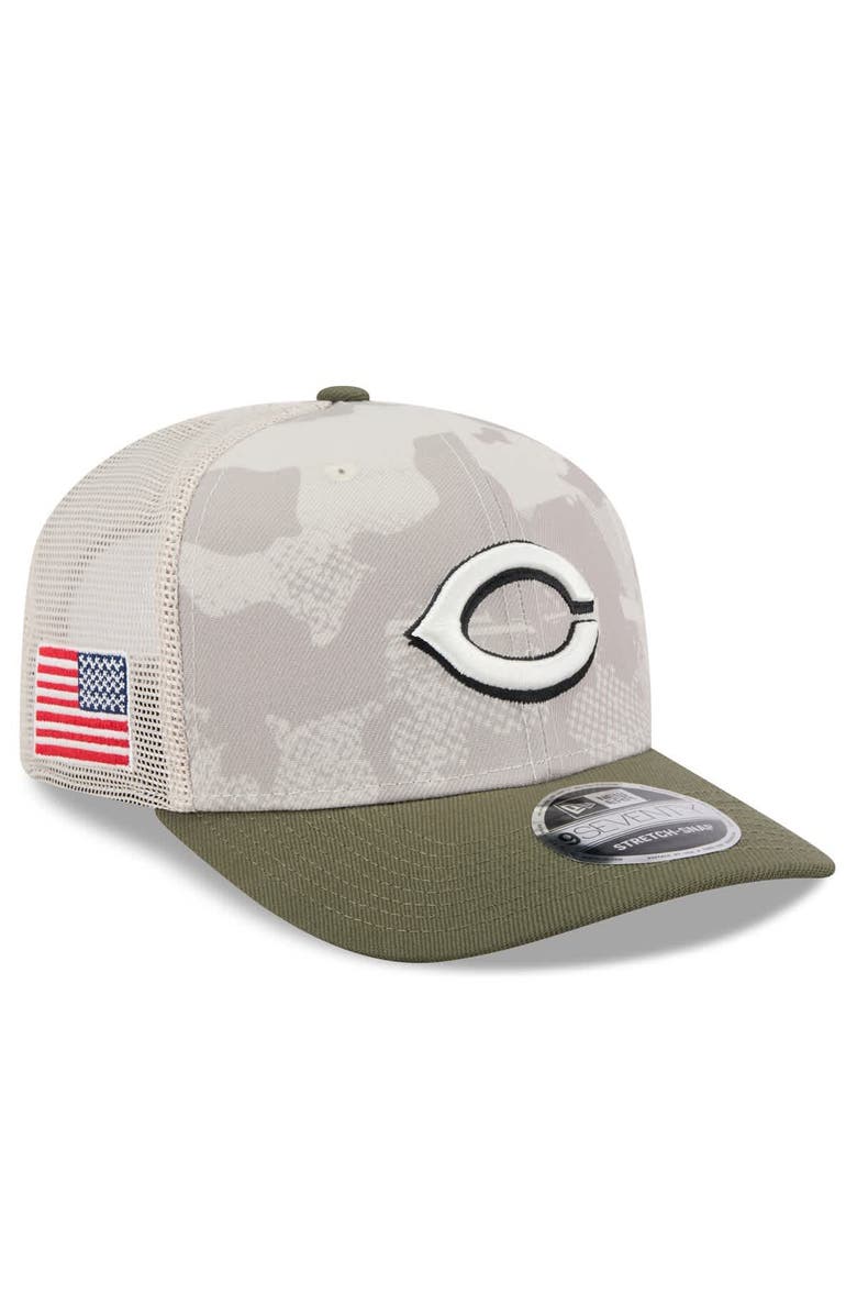 New Era Men
s New Era Light Beige/Olive Cincinnati Reds 2025 Armed Forces Day 9SEVENTY Stretch-Snap Hat, Main, color, Light Beige