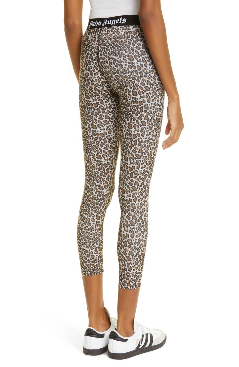 Palm Angels Leopard Logo Crop Leggings, Alternate, color, Brown White